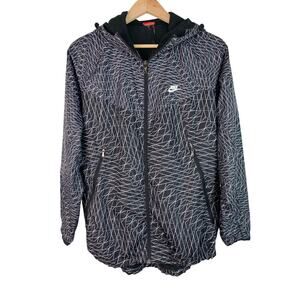 Nike Women's M Black White Gray Geometric Full Zip Hooded Windbreaker Jacket